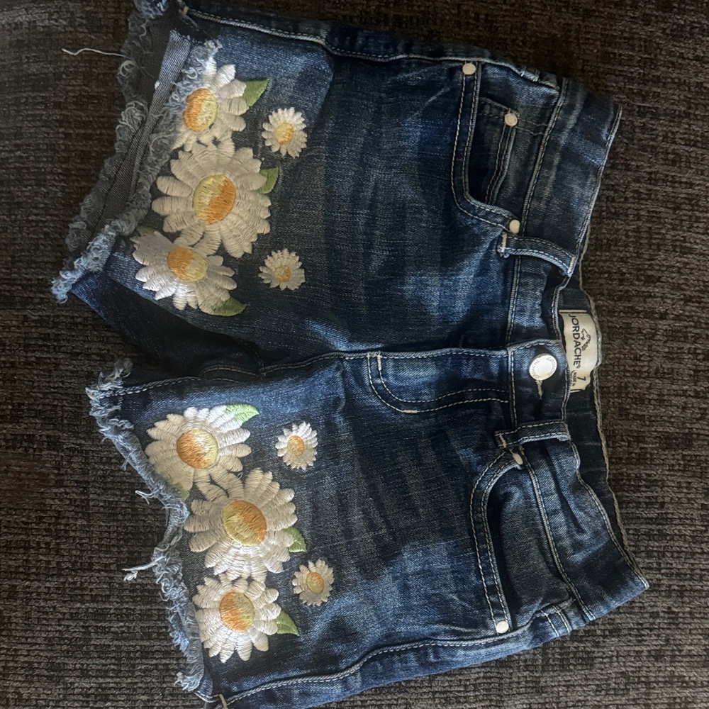 Jordache Dark Blue Denim Shorts with Daisy Embroidery